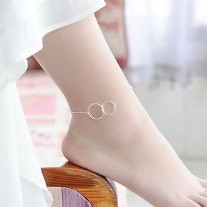 NEW 925 Sterling Silver Double Circle Anklet
